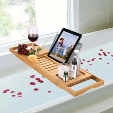 Полиця бамбукова висувна для ванної, довжина 70-105см, накладка на ванну з бамбука, Bamboo_2