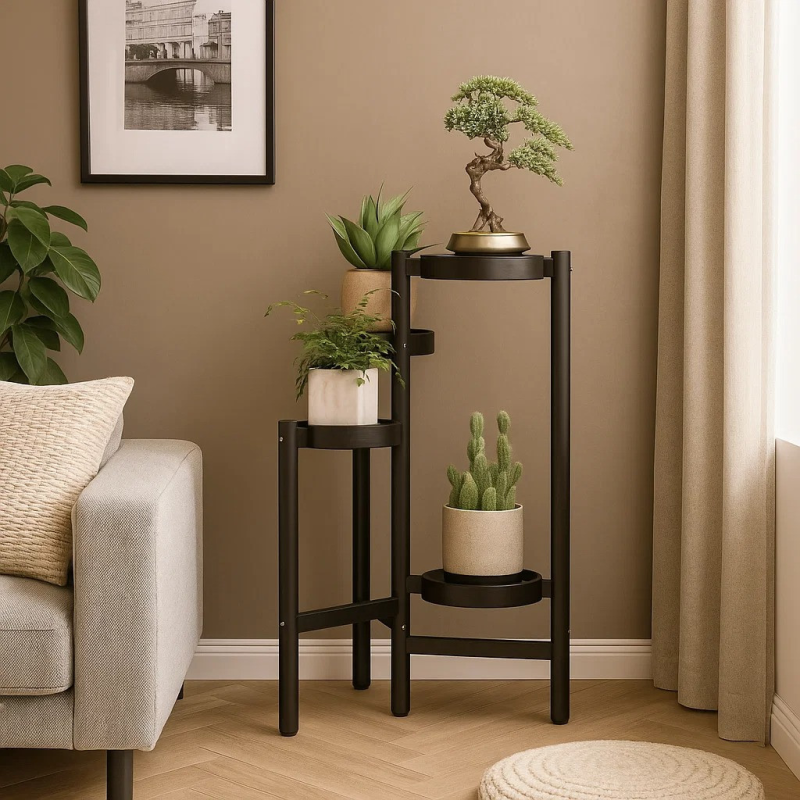 Стелаж з полицями для рослин і горщиків з квітами на 4 яруси колір чорний