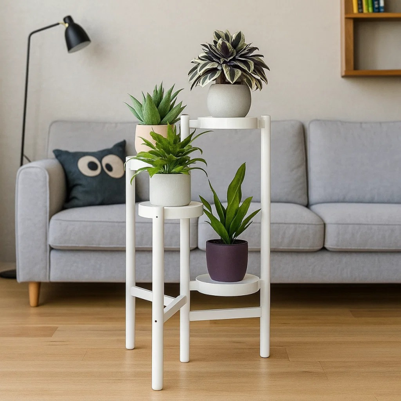 Стелаж з полицями для рослин і горщиків з квітами на 4 яруси колір білий