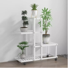 Стелаж із полицями для горщиків із квітами та рослинами металевий на 4 яруси колір білий