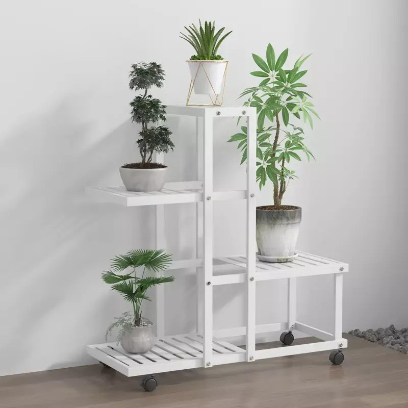 Стелаж із полицями для горщиків із квітами та рослинами металевий на 4 яруси колір білий