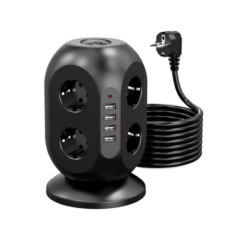 Подовжувач переноска мережева на 8 розеток з USB довжина 1.8м, у кольорі чорний