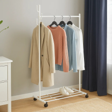 Вішалка для одягу пересувна металева зі стійкою для тремпелів і стійкою з гачками