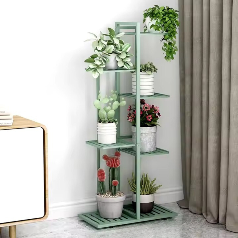 Стелаж для рослин на гумових колесах, металевий на 7 ярусів колір зелений