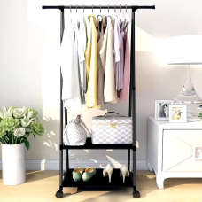 Вішалка для одягу підлогова з полицею для взуття металева чорна висота 151 см