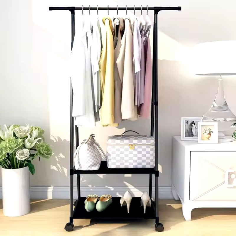 Вішалка для одягу підлогова з полицею для взуття металева чорна висота 151 см