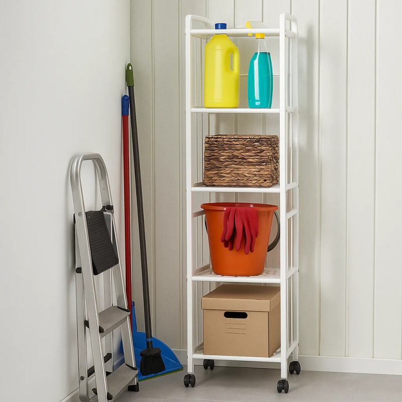 Стелаж для комори, ванної кімнати, кухні полиця підлогова пересувна на колесах 5 ярусів 33х25х141 см
