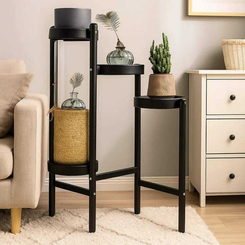 Стелаж-полиця для рослин і горщиків з квітами на 4 яруси колір чорний