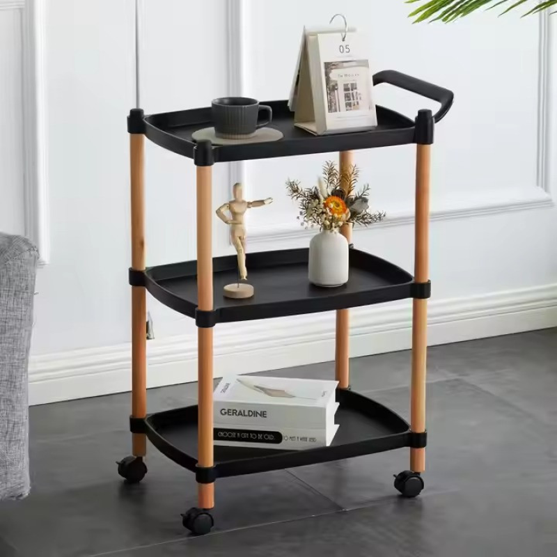 Візок для кухні та кімнати таця пересувна на колесах, пересувна з ручкою на колесах на 3 яруси, етажерка універсальна побутова кол