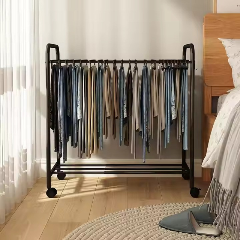 Вішалка для штанів і брюк на 22 пари підлогова пересувна з полицею для взуття чорна