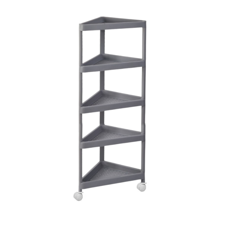 Стелаж полиця кутова пересувна на колесах на 5 ярусів, етажерка універсальна побутова колір сірий