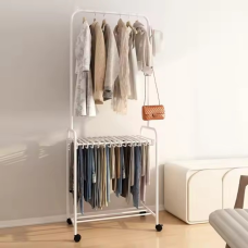 Стелаж вішалка для штанів і одягу з обвув“ю та аксесуарів, пересувний з поперечиною для тремпелів, колір білий