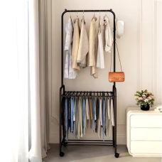 Стелаж вішалка для штанів і одягу з обвув“ю та аксесуарів, пересувний з поперечиною для тремпелів, колір чорний