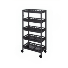 Стелаж-полиця пластикова пересувна на колесах на 5 ярусів, етажерка універсальна побутова колір чорний