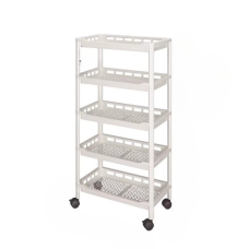 Стелаж полиця пластикова пересувна на колесах на 5 ярусів, етажерка універсальна побутова колір білий