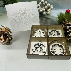 Набір дерев“яних іграшок на ялинку «Happy New Year» в коробці 20 шт, 4 види, розмір 18х18х4,5 см