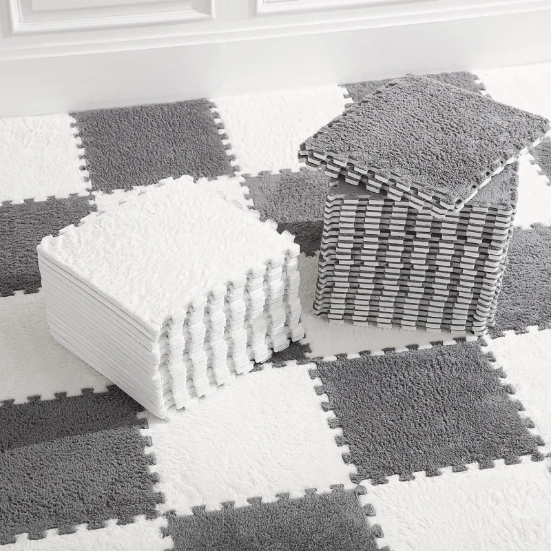 Підлога-пазл плюшева 30x30см, тепла підлога, дитячий мат, термокилимок для дому, колір білий