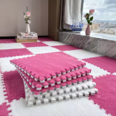 Підлога-пазл плюшева 60x150см, 10 пазлів, тепла підлога, дитячий мат, термокилимок для дому, колір фуксія