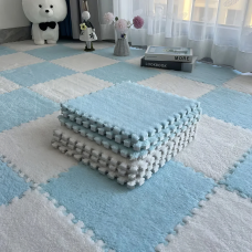 Підлога-пазл плюшева 60x150см, 10 пазлів, тепла підлога, дитячий мат, термокилимок для дому, колір блакитний