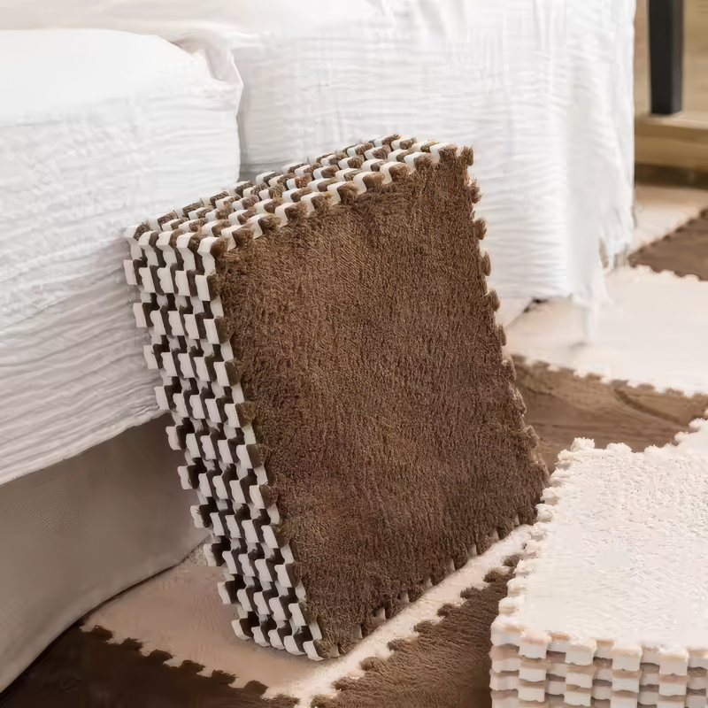 Підлога-пазл плюшева 60x150см, 10 пазлів, тепла підлога, дитячий мат, термокилимок для дому, колір коричневий