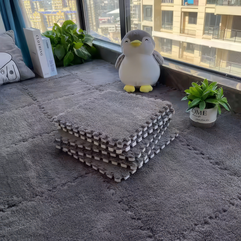 Підлога-пазл плюшева 120x150см, 20 пазлів, тепла підлога, дитячий мат, термокилимок для дому, колір сірий