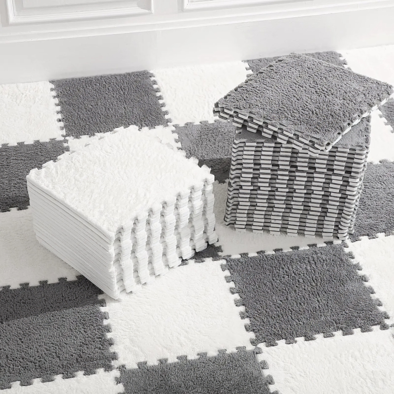 Підлога-пазл плюшева 120x150см, 20 пазлів, тепла підлога, дитячий мат, термокилимок для дому, колір білий