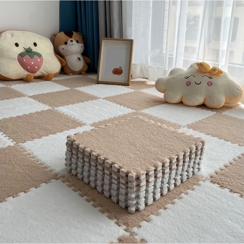 Підлога-пазл плюшева 120x150см, 20 пазлів, тепла підлога, дитячий мат, термокилимок для дому, колір бежевий