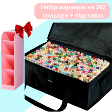 Маркери Touch Smooth набір 262 шт для малювання спиртові, двосторонні+Рожева підставка для маркерів