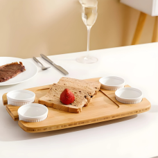 Бамбукова дошка для сервірування та подачі їжі з соусниками, дерев“яна менажниця для сніданків 38.5×25.4×3.5 см
