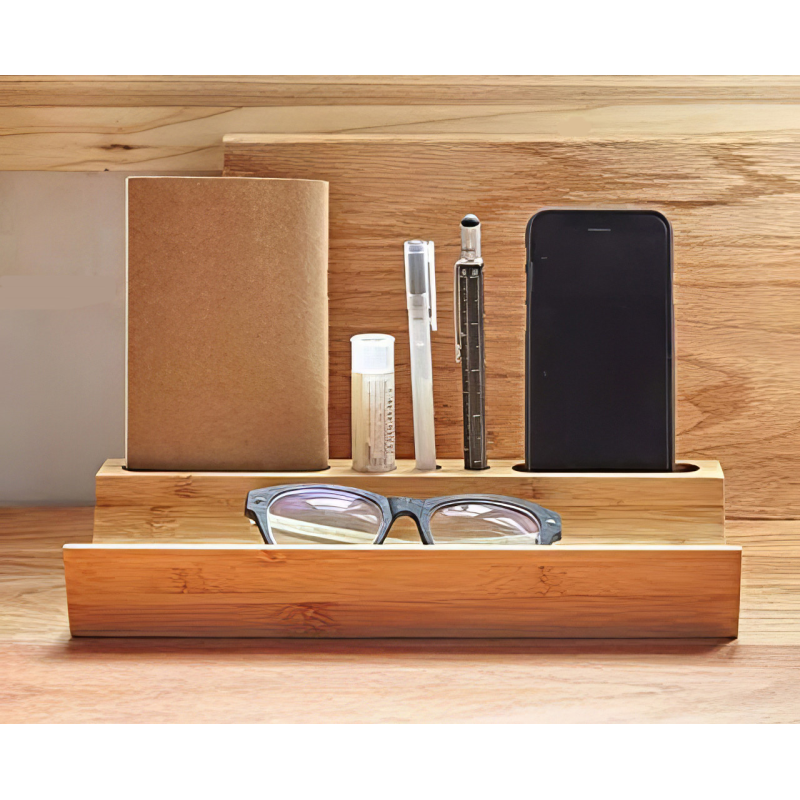 Настільний органайзер з бамбука, розміром 29.5x11x5см, функціональна підставка для ручок і телефону