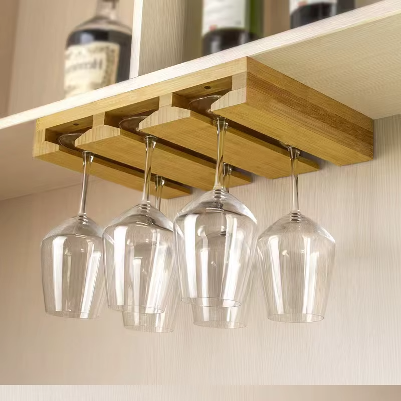 Бамбукова полиця для келихів, підвісний органайзер з бамбука для келихів( до 6шт), розміром 35x25x5см