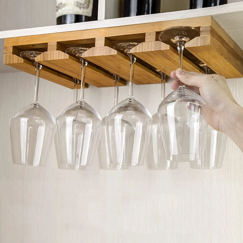 Бамбукова полиця для келихів, підвісний органайзер для келихів(до 8шт), розміром 46x25x5см