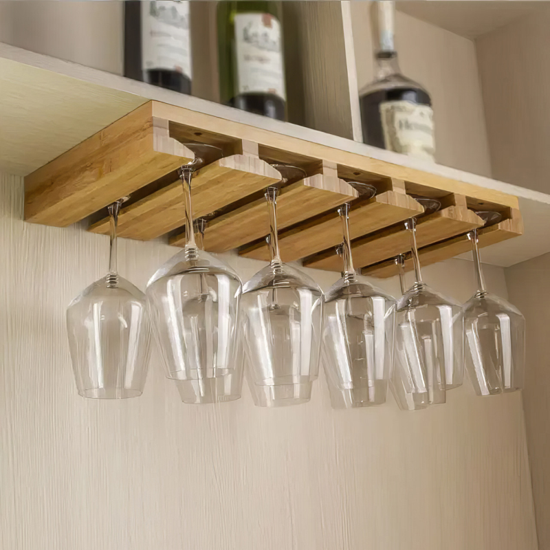 Барна полиця для келихів з бамбука, підвісний органайзер для келихів( до 10шт), розміром 57x25x5см