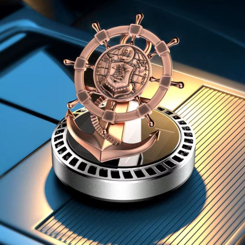 Ароматизатор у машину багаторазовий дифузор «Корабельний штурвал» на сонячній батареї, колір сріблястий