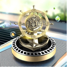 Ароматизатор у машину багаторазовий дифузор «Корабельний штурвал» на сонячній батареї, колір золотистий
