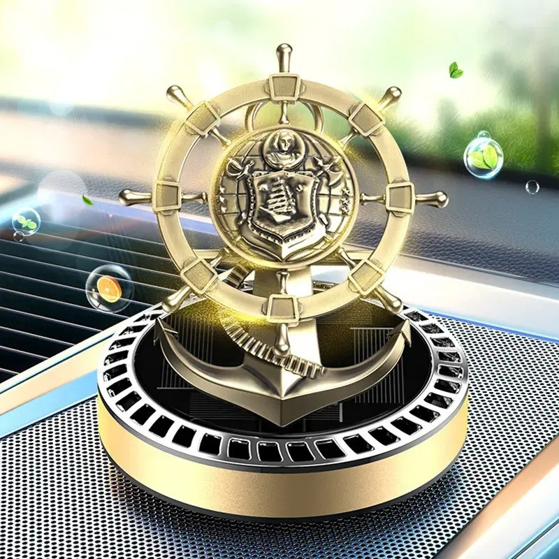 Ароматизатор у машину багаторазовий дифузор «Корабельний штурвал» на сонячній батареї, колір золотистий