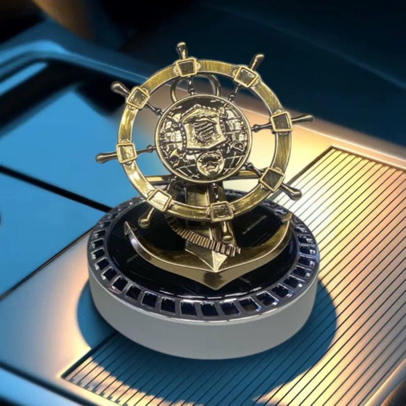 Ароматизатор у машину багаторазовий дифузор «Корабельний штурвал» на сонячній батареї, колір сірий