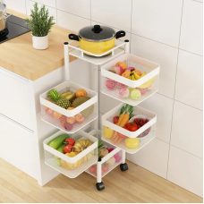 Металева полиця етажерка, підлоговий стелаж на колесах для зберігання, білий колір