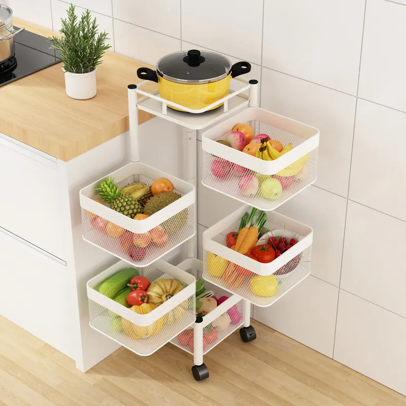 Металева полиця етажерка, підлоговий стелаж на колесах для зберігання, білий колір