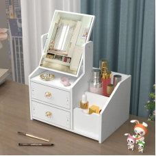 Настільний комод із дзеркалом для косметики та прикрас, органайзер для косметики, білий колір