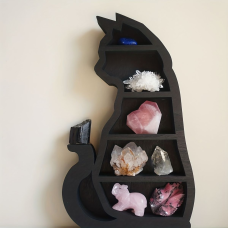 Полиця настінна з дерева для декору та прикрас, відкрита полиця на стіну «Чорний кіт», розмір 20×35×8см