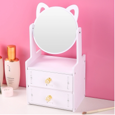 Міні-шафа з дзеркалом, настільний органайзер для косметики з 2 шухлядами, органайзер для прикрас
