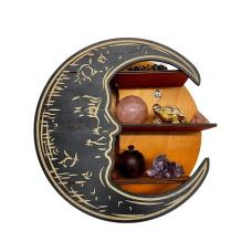 Настінна полиця Луна, органайзер з 3 полицями для прикрас і декору, дерев“яна полиця півмісяць, колір Yellow