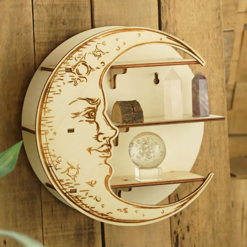 Настінна полиця Місяць, органайзер з 3 полицями для прикрас і декору, дерев“яна полиця півмісяць, колір White