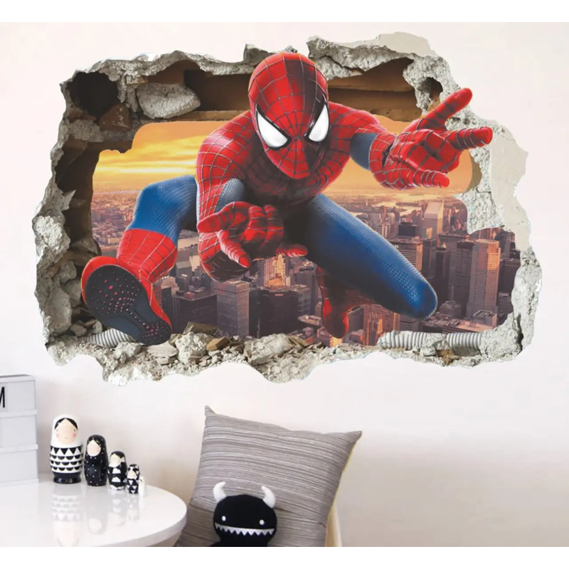 Наклейка вінілова дитяча «Людина-Павук» для дитячої кімнати хлопчиків з 3D ефектом 50х70 см