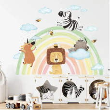 Набір наліпок «Веселка і Звірята» вінілові для дитячої кімнати на стіну 2 полотна по 30х90 см