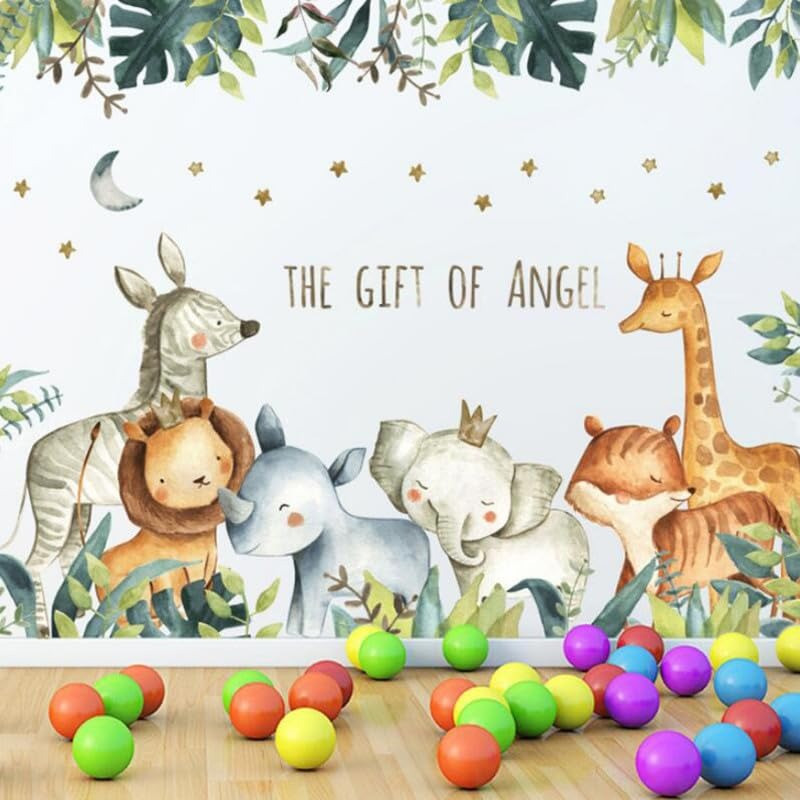 Наклейки вінілові “Звірі в джунглях“ у дитячу кімнату на стіну 2 полотна розміром 30х90 см