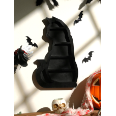 Полиця настінна з дерева Кішка, полиця дерев“яна для для прикрас, чорна, в розмірі 34×20.5см