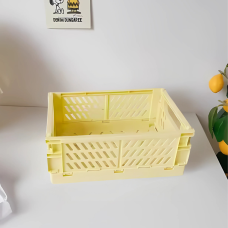 Пластиковий органайзер, складний кошик для зберігання, контейнер з ручками, 15×9.8×5.7см, колір бежевий