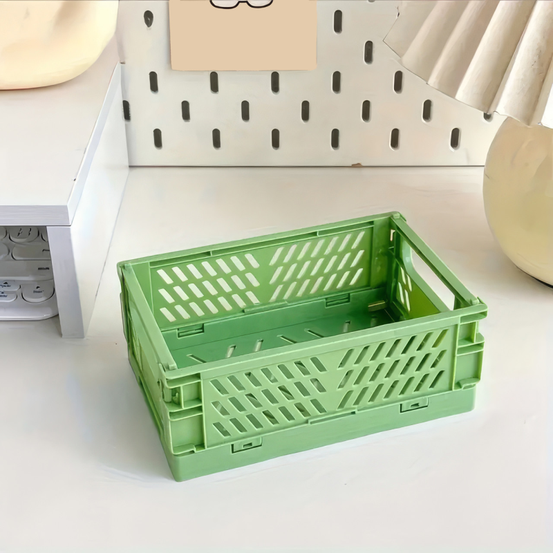 Пластиковий органайзер, складний кошик для зберігання, контейнер з ручками, 15×9.8×5.7см, колір зелений